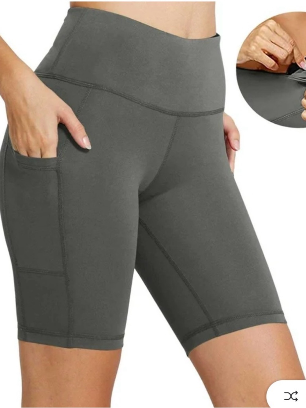 Athletic Works Charcoal Gray High-Waist Bike Shorts with Side Pockets